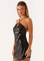 Radiant Energy Cowl Back Mini Dress - Black